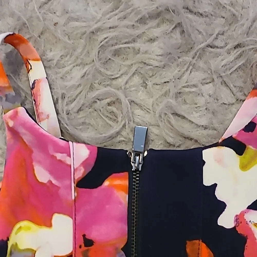 Vince Camuto womens‎ navy blue, pink and green floral sleeveless dress size 2